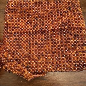 Sabina New York Beaded Crossbody Purse Brown Amber Vintage Zip Handbag Square